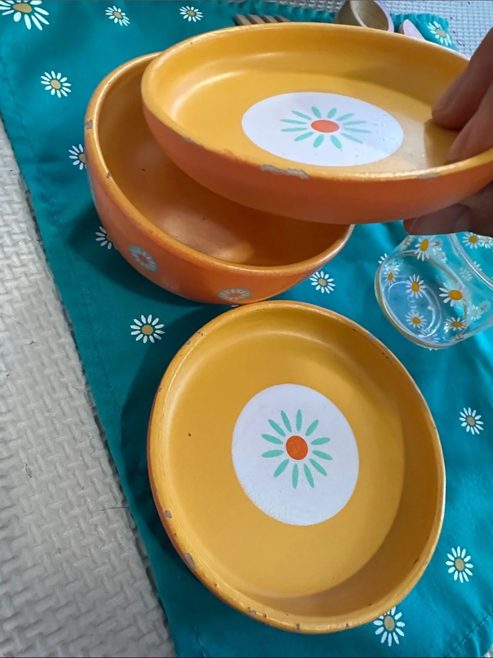 DJECO Wooden Picnic Basket Playset with Orange & Teal Accessories